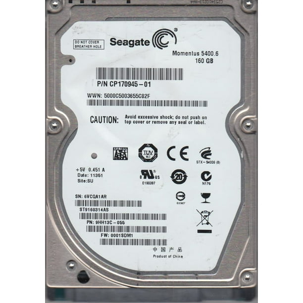 FW 0001SDM1 6VC SU ST9160314AS Seagate 160GB SATA 2.5 Hard Drive PN 9HH13C-500 FW 0001SDM1 6VC SU ST9160314AS Seagate 160GB SATA 2.5 Hard Drive PN 9HH13C-500